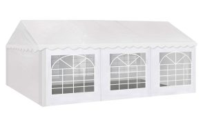 large tent in white with faux windows in two sides