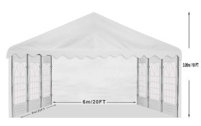 diagram of the square tent at 20 feet each side and 10 feet tall